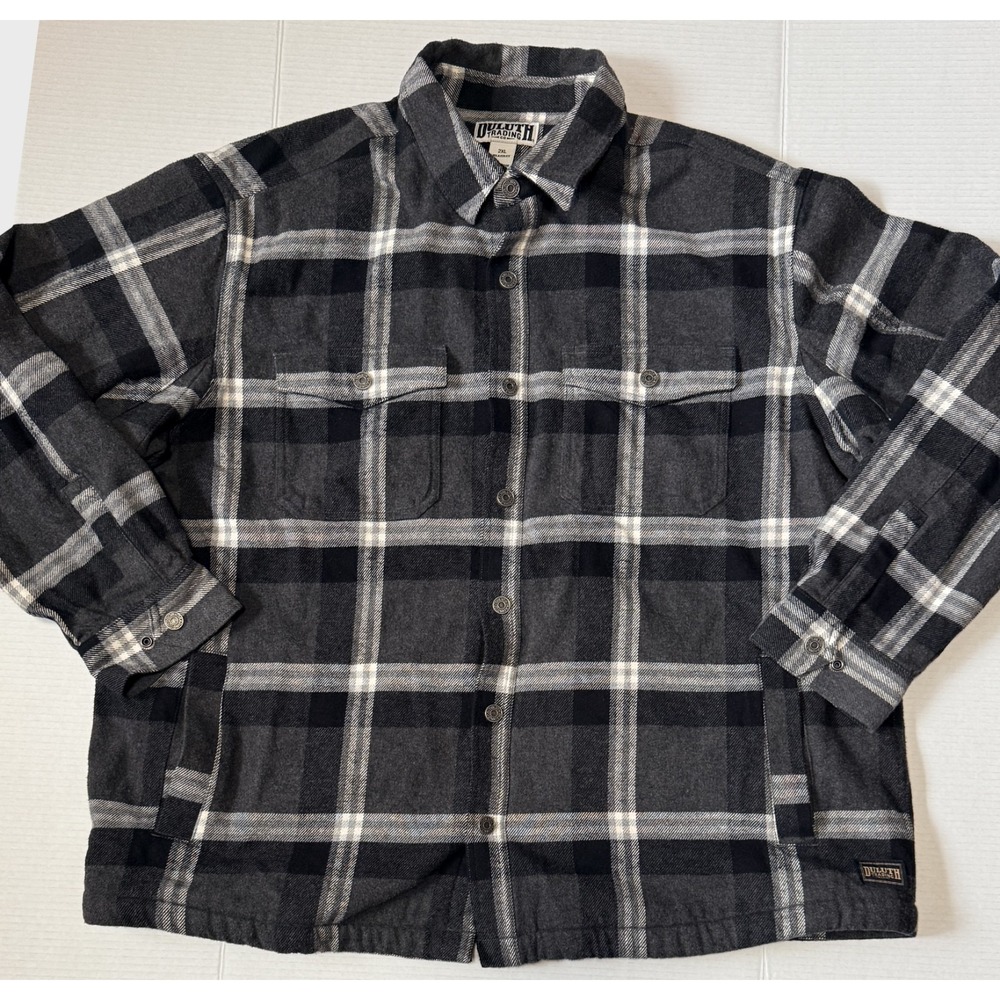 DULUTH TRADING CO - Men's Flapjack Fleece Lined Plaid Flannel Shirt Jacket - 2XL